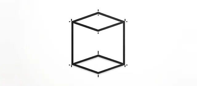 Line drawing of a cube with alignment ticks