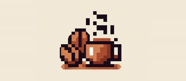 Pixel-art coffee cup and beans