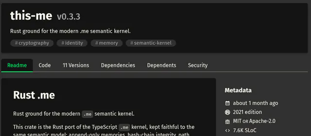 Screenshot of the this-me crate on crates.io